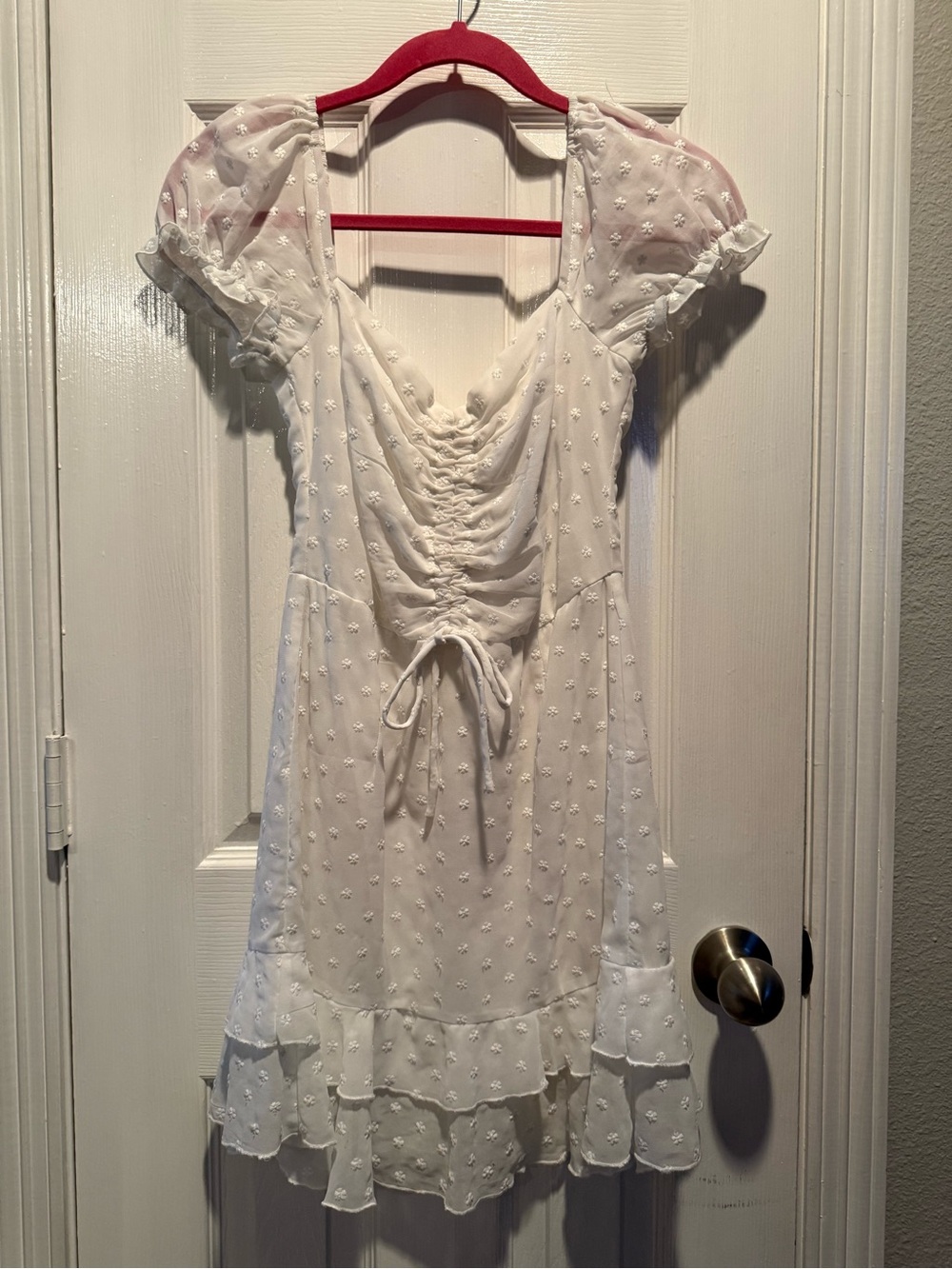 Princess Polly White Swiss Dot Puff Sleeve Mini Dress Size US 4
